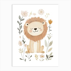 Lion With Flowers, Nursery Wall Art for Kids Art Print