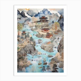 Mountains And Hot Springs Japanese Style Illustration 16 Art Print