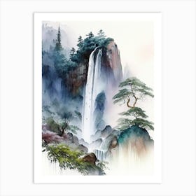 Huangshan Waterfall, China Water Colour  (1) Art Print