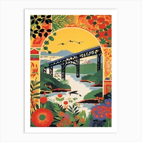 Wuhan Yangtze River Bridge, China, Colourful 1 Art Print