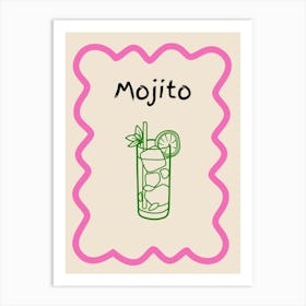 Mojito Doodle Poster Pink & Green Art Print