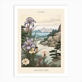 Ayame Japanese Iris 3 Japanese Botanical Illustration Poster Art Print