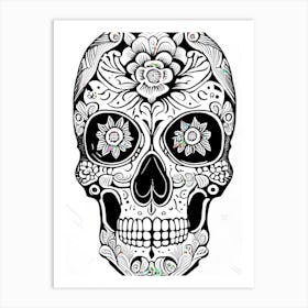 Sugar Skull Day Of The Dead Inspired 1 Skull Line Drawing Art Print