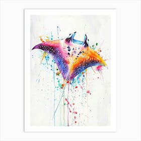 Manta Ray Colourful Watercolour 3 Art Print