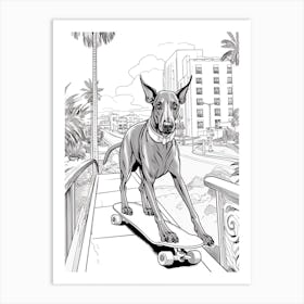 Doberman Pinscher Dog Skateboarding Line Art 4 Art Print