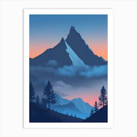 Misty Mountains Vertical Composition In Blue Tone 41 Art Print