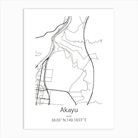 Akayu,Japan Minimalist Map Art Print