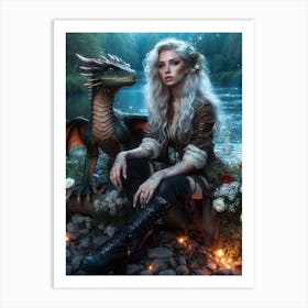 Girl With A Dragon 3 Art Print