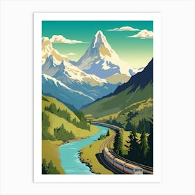 Chamonix To Zermatt France Switzerland Vintage Travel Illustration Art Print