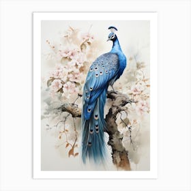 Peacock, Japanese Brush Painting, Ukiyo E, Minimal 3 Art Print