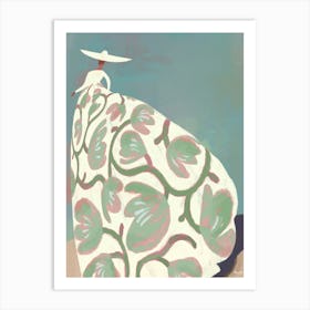 Woman At The Beach With Floral Fashion Dress  Art Print