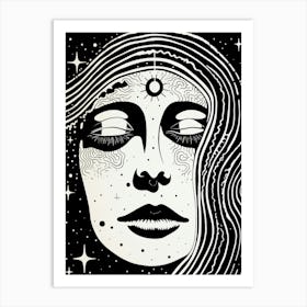 Zodiac Black & White Face Illustration 3 Art Print