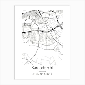 Barendrecht,Netherlands Minimalist Map Art Print