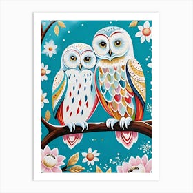 Owls On A Branch Art Print