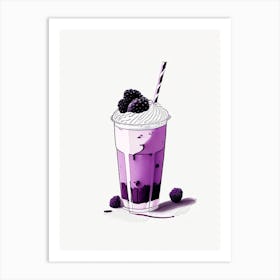 Blackberry Milkshake Dairy Food Minimal Line Drawing 1 Art Print