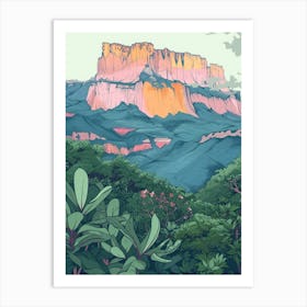 Mount Roraima Venezuela Brazil Color Line Drawing (3) Art Print