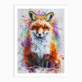 Arctic Fox Colourful Watercolour 2 Art Print