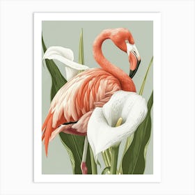 Andean Flamingo And Calla Lily Minimalist Illustration 3 Art Print