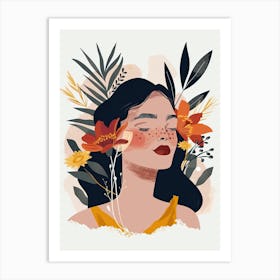 Woman With Flowers, Boho Art Print