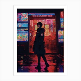 Girl In Front Of Neon Signs Art Print