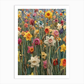 Daffodils Field Knitted In Crochet 8 Art Print