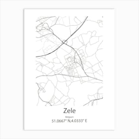 Zele,Belgium Minimalist Map Art Print