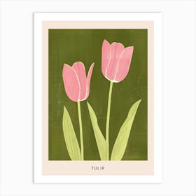 Pink & Green Tulip 3 Flower Poster Art Print