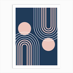 Mid Century Modern Geometric B32 In Navy Blue And Pastel Pink (Rainbow And Sun Abstract) 01 Art Print