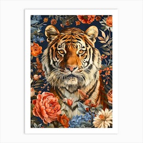 Tiger With Flowers Inspired by William Morris Art Print