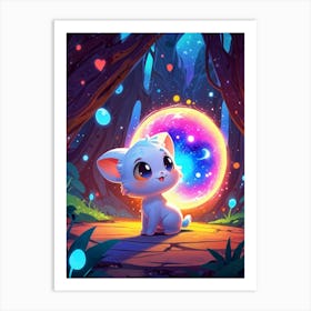 Cute Kitten In The Forest Art Print