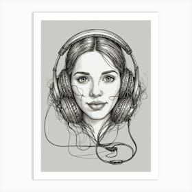 Girl With Headphones 1 Art Print