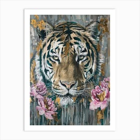 Tiger With Roses 3 Art Print