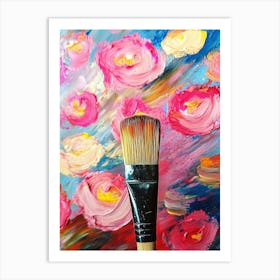 Roses And Brush Art Print