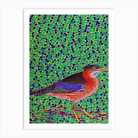 Green Heron 2 Yayoi Kusama Style Illustration Bird Art Print