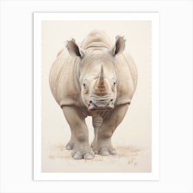 Detailed Vintage Illustration Of A Rhino 1 Art Print