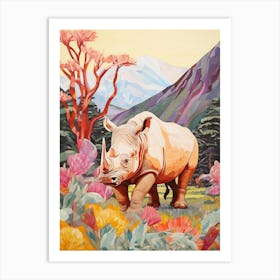 Rhino With Plants & The Sunrise 1 Art Print