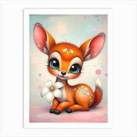 The Dancing Dreams of Fawnblossom: A Cute Fawn Artwork For Kids Art Print