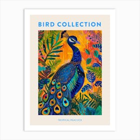 Peacock With Tropical Plants Gouache Painting Poster Art Print