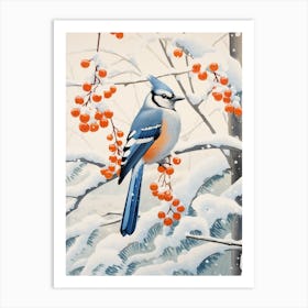 Winter Bird Painting Blue Jay 1 Art Print