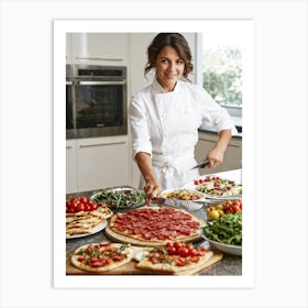 A French Chef Female Poised And Graceful Slices Juicy Cherry Tomatoes With A Kitchen Knife Raw B (4) Art Print