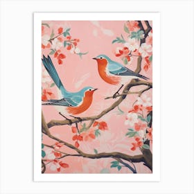 Vintage Japanese Inspired Bird Print Robin 2 Art Print