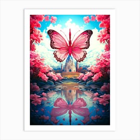 Pink Butterfly On A Castle Art Print