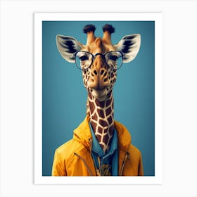 Funny Giraffe Wearing Cool Jackets And Glasses Art Print