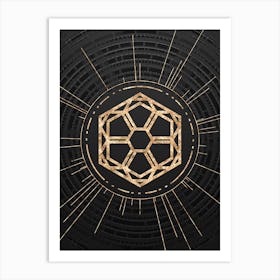 Geometric Glyph Symbol in Gold with Radial Array Lines on Dark Gray n.0269 Art Print