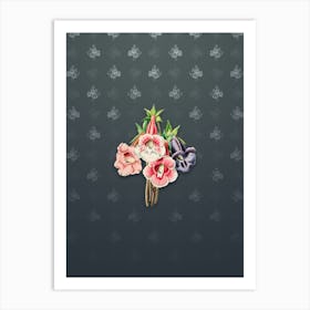 Vintage Gloxinia Flower Botanical on Slate Gray Pattern Art Print