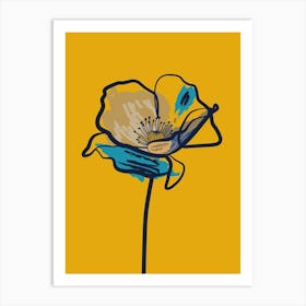 Poppy Flower Minimal Line Art Mustard Art Print