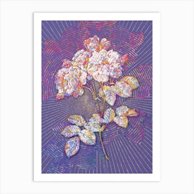 Geometric Pink Damask Rose Mosaic Botanical Art on Veri Peri n.0239 Art Print