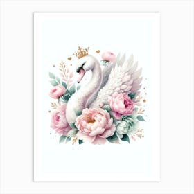 Swan With Flowers Art Print