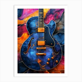 Blue Electric Guitar music art Art Print