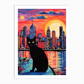 Chicago, United States Skyline With A Cat 1 Art Print